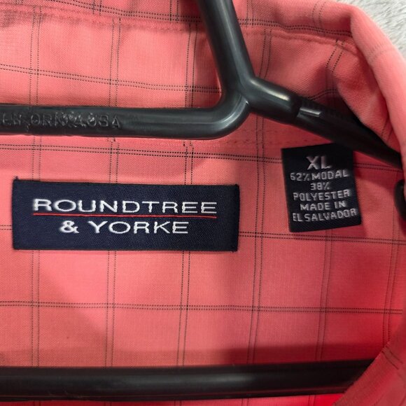 Mens Roundtree & Yorke Coral & Black Check Shirt Button Up Short Sleeve Size XL - Picture 2 of 7